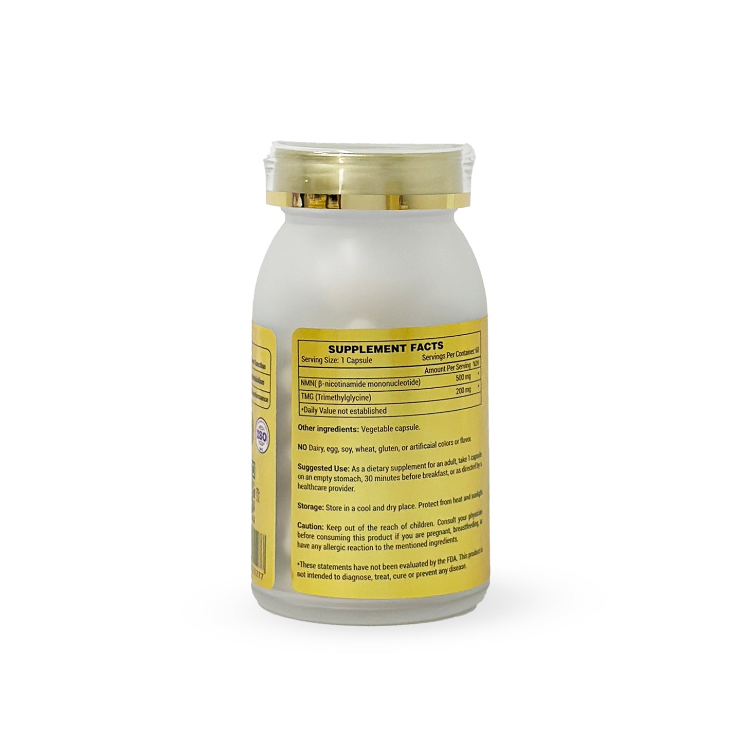 Supplement bottle with gold cap on a white background - HD LifeNOVALIS NAD+ Booster