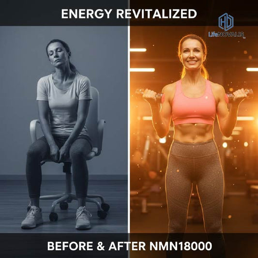 Contrast image showing low energy vs. high energy after NMN.