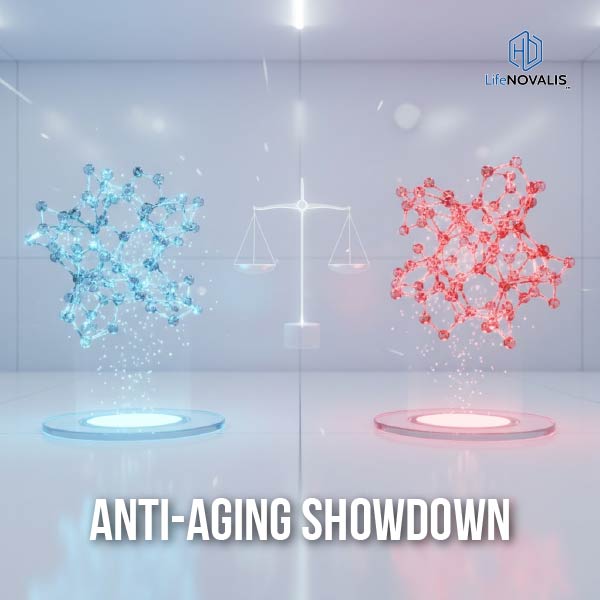 Graphic comparing NMN and Resveratrol in a longevity competition.