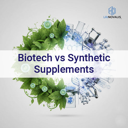Biotech vs synthetic supplements concept with science and nature combined