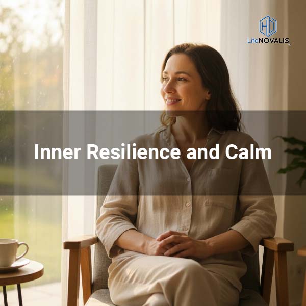 woman sitting peacefully by the window with soft morning light, symbolizing inner resilience, mindfulness, and calm strength