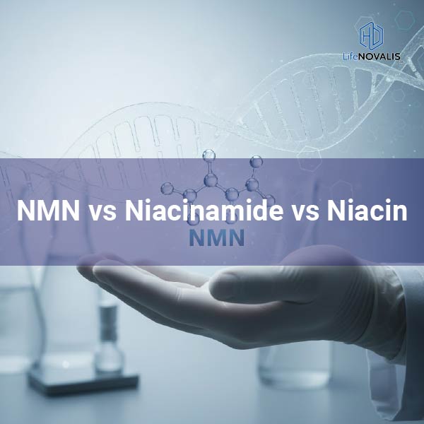 scientist hand holding a glowing NMN molecule under microscope light symbolizing NAD+ research