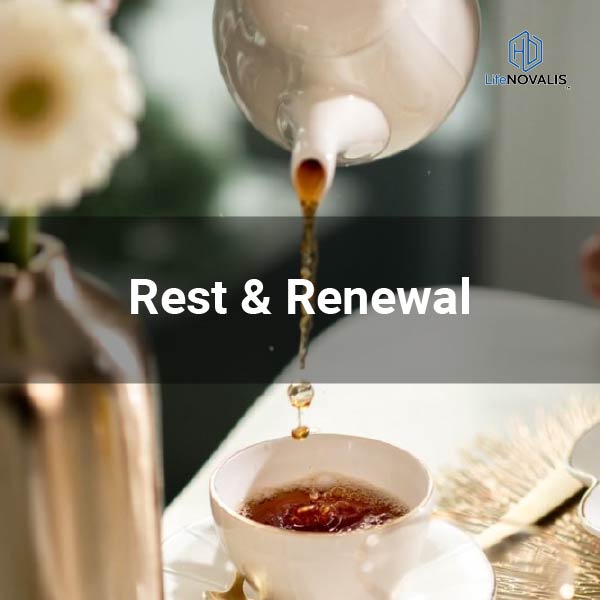 cup of herbal tea and sunlight symbolizing calm energy and mindful rest