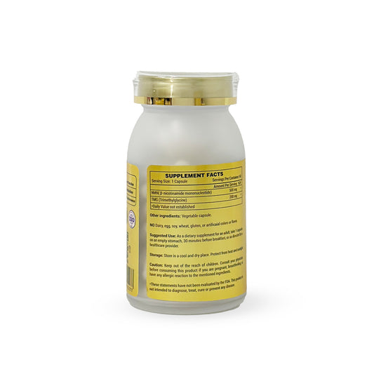 Supplement bottle with gold cap on a white background -  HD LifeNOVALIS NAD+ Booster